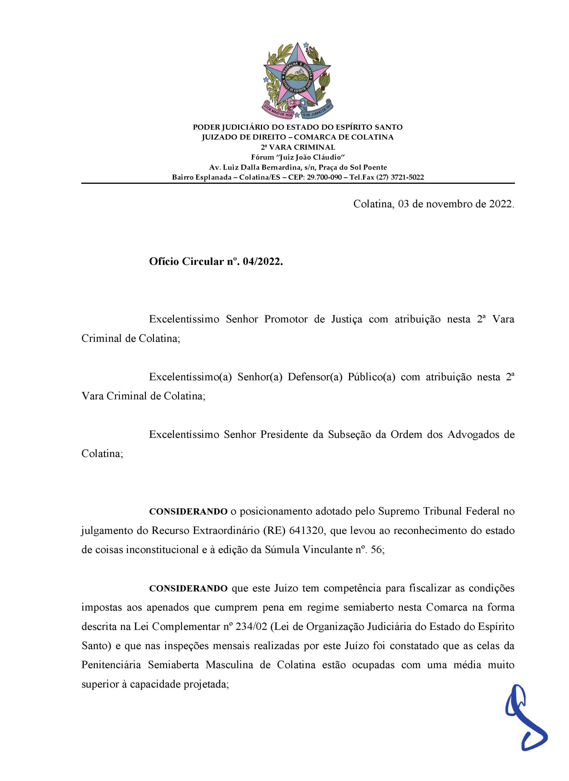 Ofício Circular 04 2022 Semiaberto Harmonizado OAB 1ª Subseção