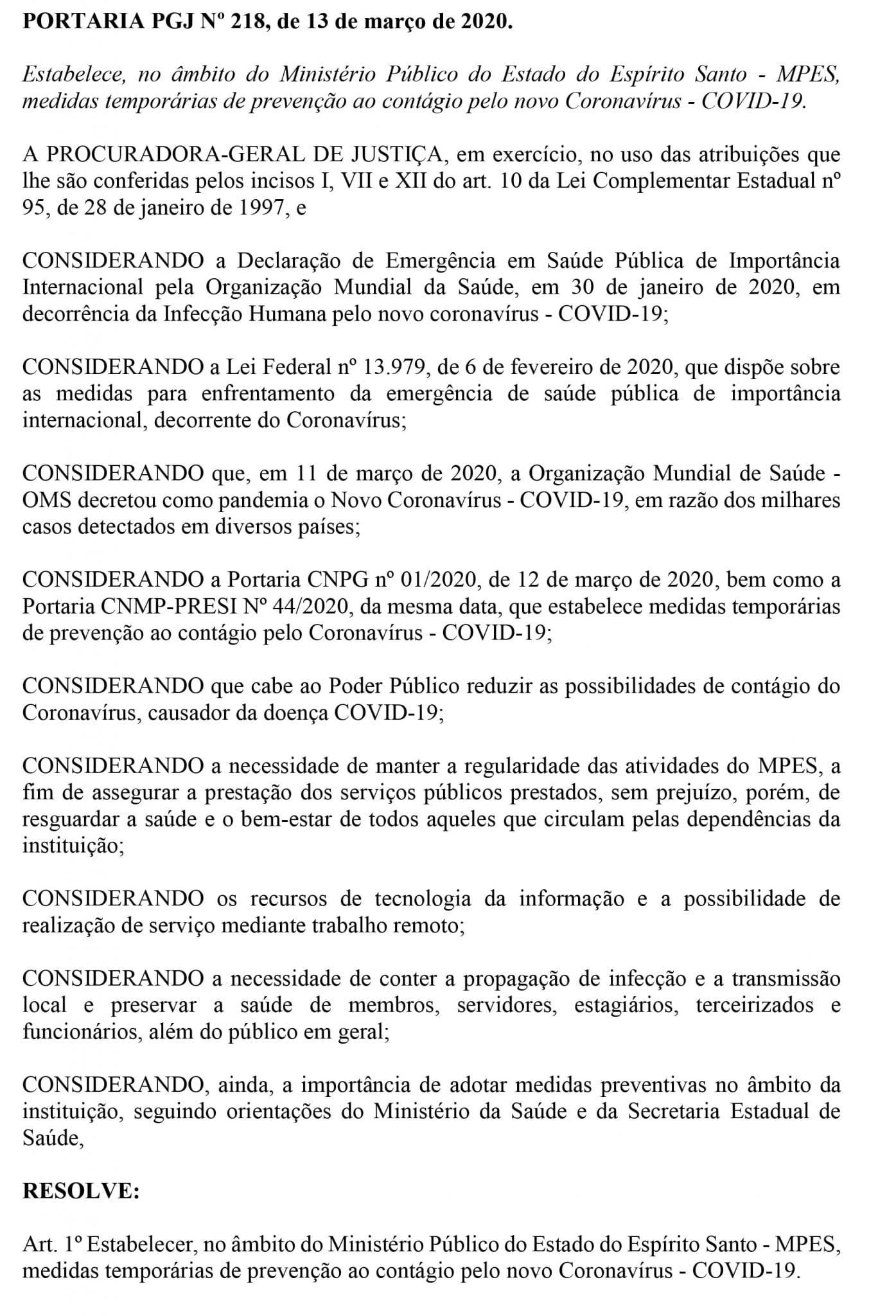 Portaria PGJ Nº 218 De 13/03/2020 – Suspensão De Atendimento Ao Público ...